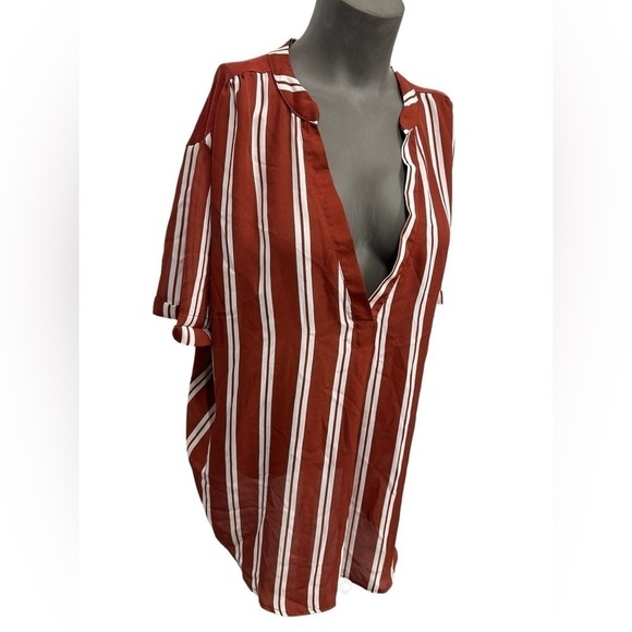 2x Womens Blouse Striped Rue 21 Business Casual Burnt Orange - Picture 5 of 5